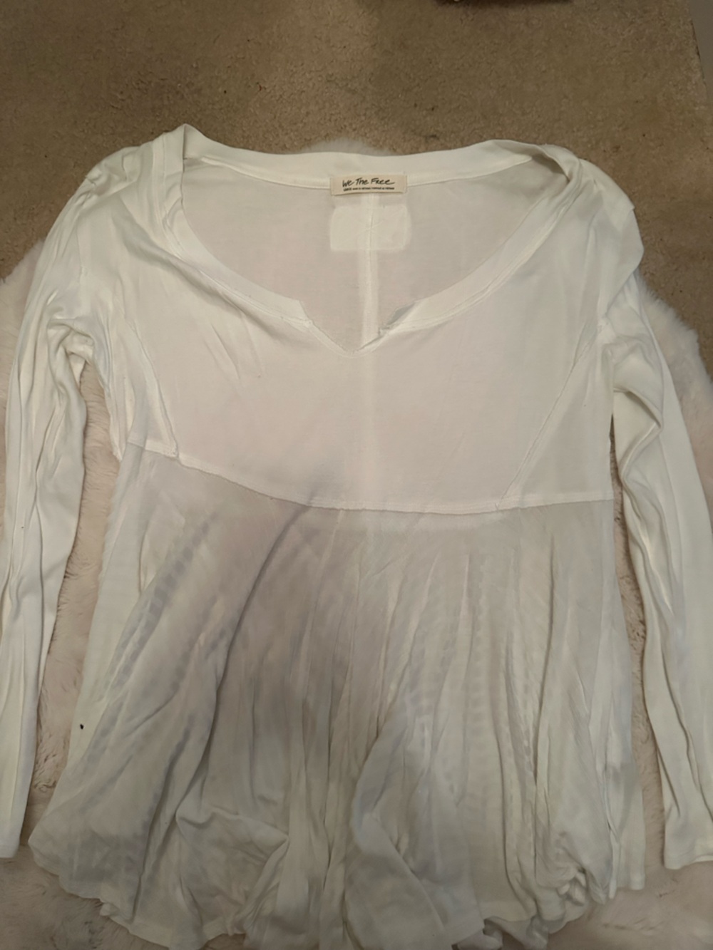 Free People Cream Sheer Long-Sleeve Chemise